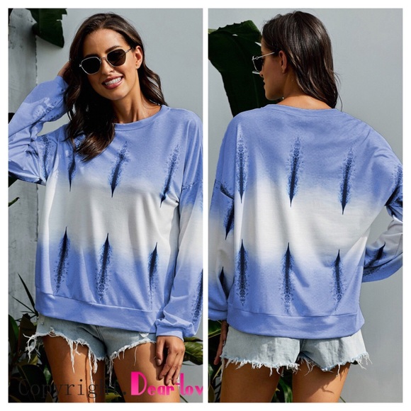 Sky Blue Tie Dye Pullover Sweatshirt - Picture 3 of 5